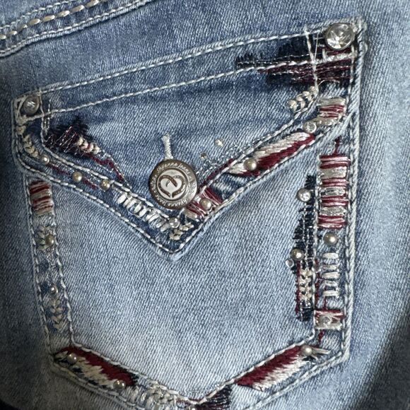 Shyanne Anne Jeans Womens 32 Short Boot Blue Light Pockets Embroidery Rhinestone - Picture 9 of 10